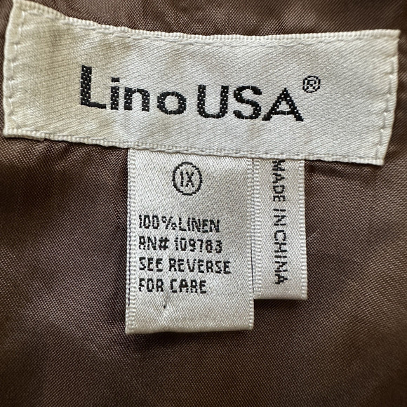Lino USA Womens Top Plus 1X Brown 100% Linen 2 Piece Embroidered Classic Clasual - Picture 15 of 16